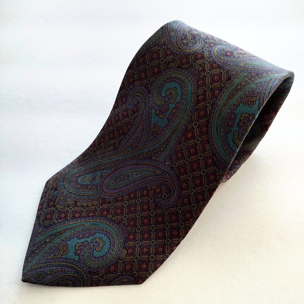 Vintage Stafford Multicolored Paisley Geometric Print Silk Tie 3.75 x 56